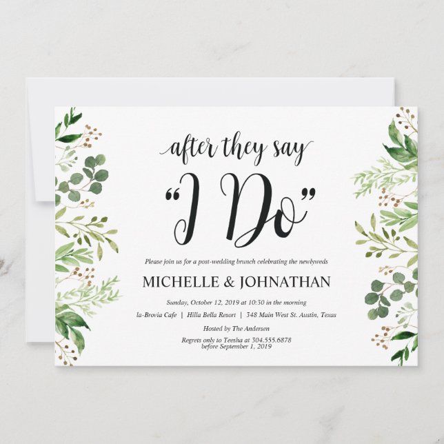 Greenery Post Wedding Brunch Invitation Card (Front)