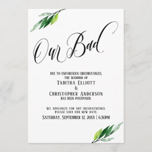 Greenery Postponed Wedding "Our Bad" Announcement