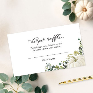 Greenery Pumpkin Fall Baby Shower Diaper Raffle Enclosure Card