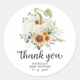 Greenery Pumpkin Fall Baby Shower Thank You Favour Classic Round Sticker