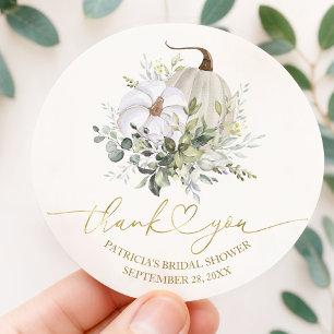 Greenery Pumpkin Fall Bridal Shower Favour Classic Round Sticker