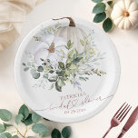 Greenery Pumpkin Fall Bridal Shower Paper Plate<br><div class="desc">Delicate watercolor greenery fall-themed bridal shower paper plate. Easy to personalize with your details. Please get in touch with me via chat if you have questions about the artwork or need customization. PLEASE NOTE: For assistance on orders,  shipping,  product information,  etc.,  contact Zazzle Customer Care directly https://help.zazzle.com/hc/en-us/articles/221463567-How-Do-I-Contact-Zazzle-Customer-Support-.</div>