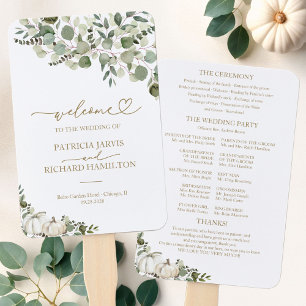 Greenery Pumpkin Fall Wedding Ceremony Program Hand Fan
