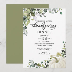 Greenery Pumpkin Thanksgiving Dinner Invitation
