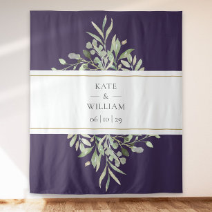 Greenery Purple Wedding Photo Booth Backdrop Tapestry