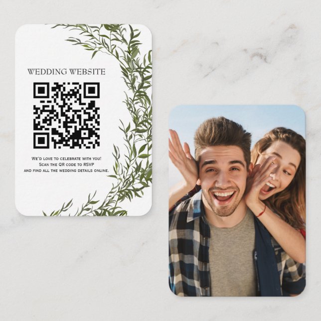 Greenery QR Code  and Photo Enclosure Invitation (Front/Back)