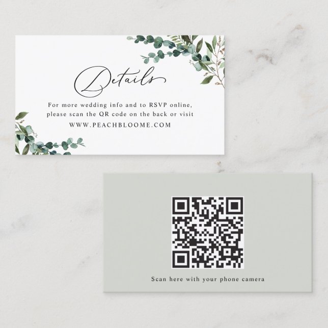 Greenery QR Code Wedding Details Enclosure Card (Front/Back)