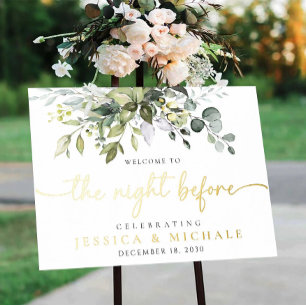 Greenery Real Foil The Night Before Welcome Sign