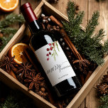 Greenery Red Berries Holiday Wine Label<br><div class="desc">This holiday wine label features painted watercolor red berries and pine branch with the words “Merry Christmas”. Personalized this by adding your own text.</div>