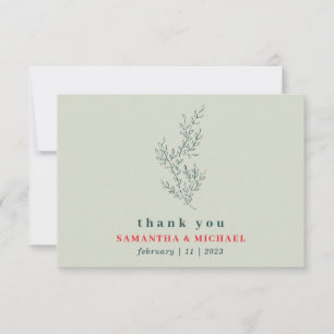 Greenery Red Botanical Floral thank you Invitation