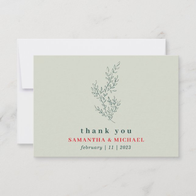 Greenery Red Botanical Floral thank you Invitation (Front)