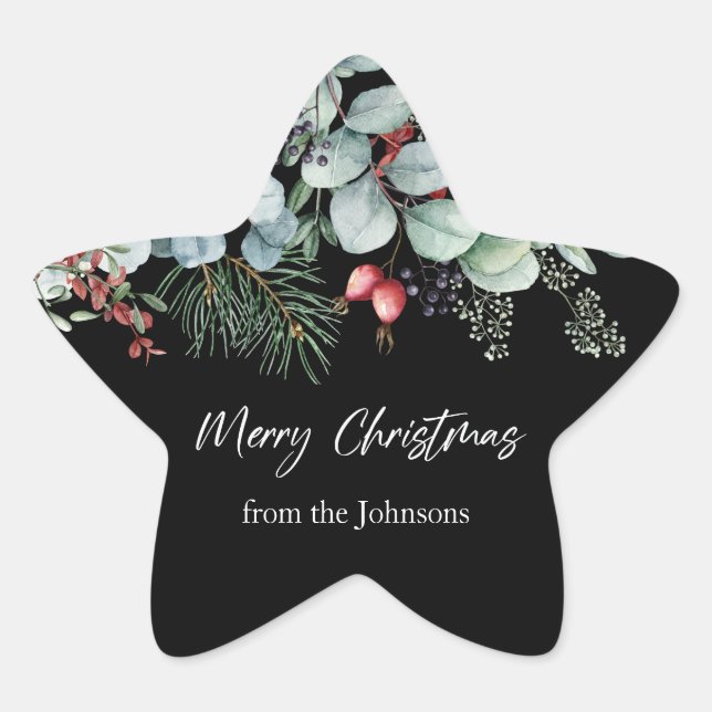 Greenery Red Green Black Christmas Sticker (Front)