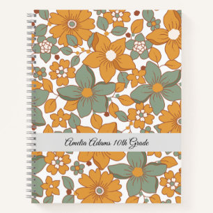 Greenery Retro Floral School Customizable Notebook