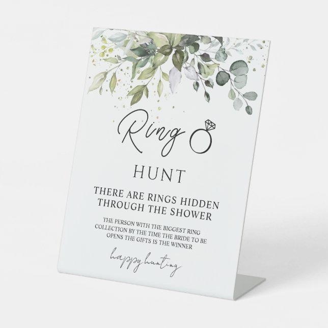 Greenery Ring Hunt Bridal Shower Game Pedestal Sign (Front)
