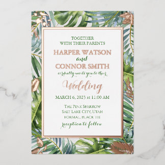 Greenery rose gold foil leaves simple wedding