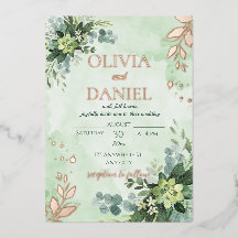 Greenery rose gold foil leaves wedding