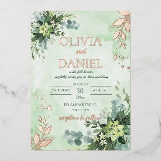 Greenery rose gold foil leaves wedding
