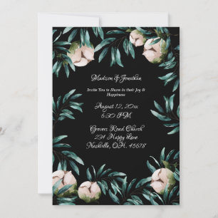 Greenery Roses Black Background Elegant Wedding Invitation
