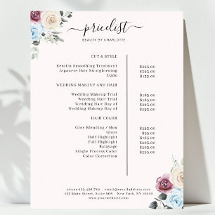 Greenery Roses Salon Price List Poster