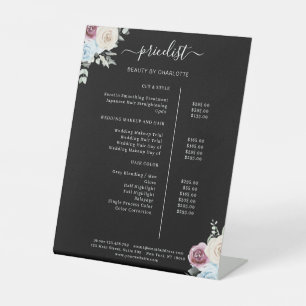 Greenery Roses Salon Price List Poster Pedestal Sign