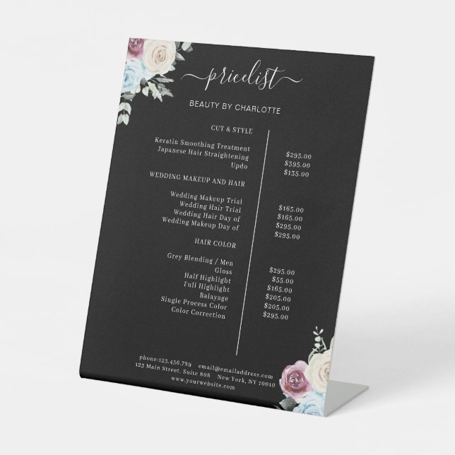 Greenery Roses Salon Price List Poster Pedestal Sign (Front)