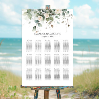Greenery & roses wedding seating chart 15 tables