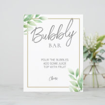Greenery Rustic Bridal Shower Bubbly Bar Sign