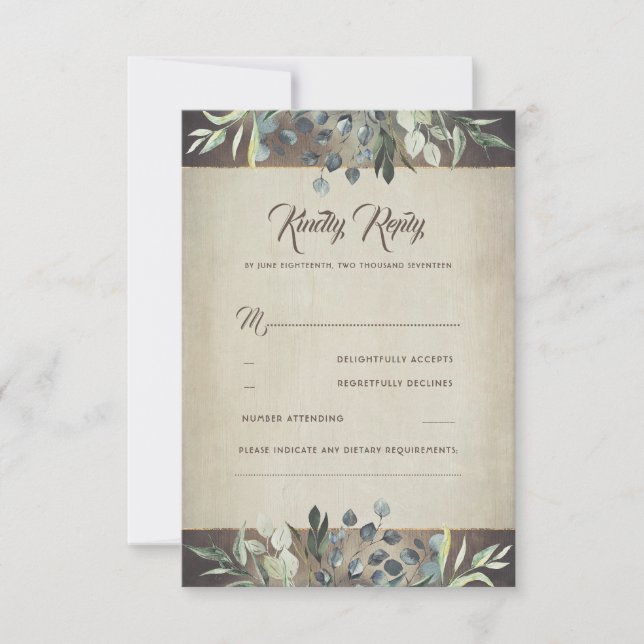 Greenery Rustic Country Wedding RSVP Card (Front)