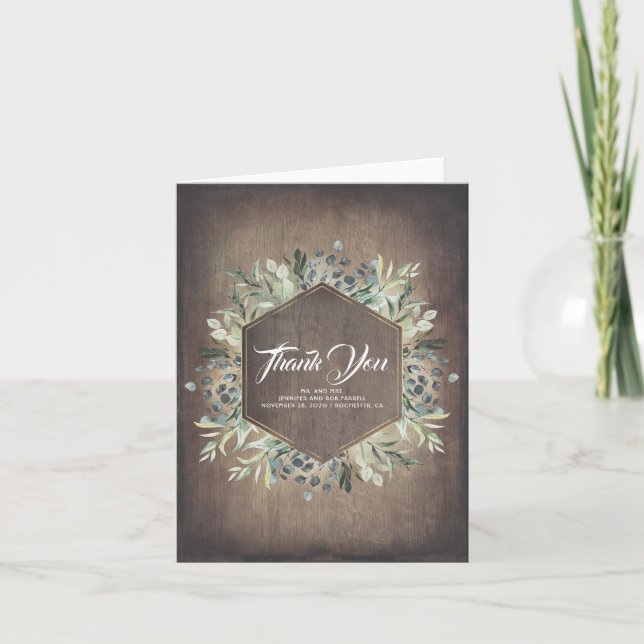 Greenery Rustic Country Wedding Thank You Card (Front)
