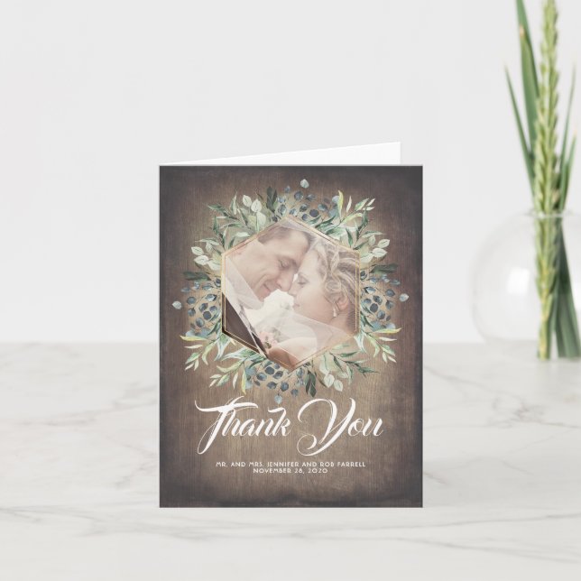 Greenery Rustic Country Wedding Thank You Photo (Front)