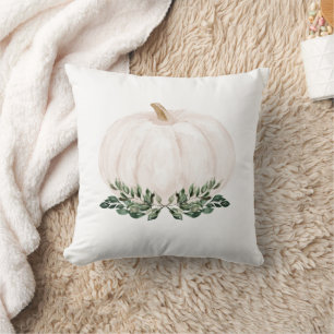 Greenery Rustic Fall Pumpkin Watercolor Throw Pillow
