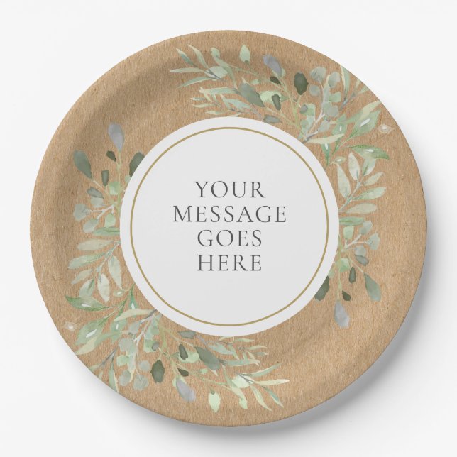 Greenery Rustic Kraft Wedding Paper Plate (Front)