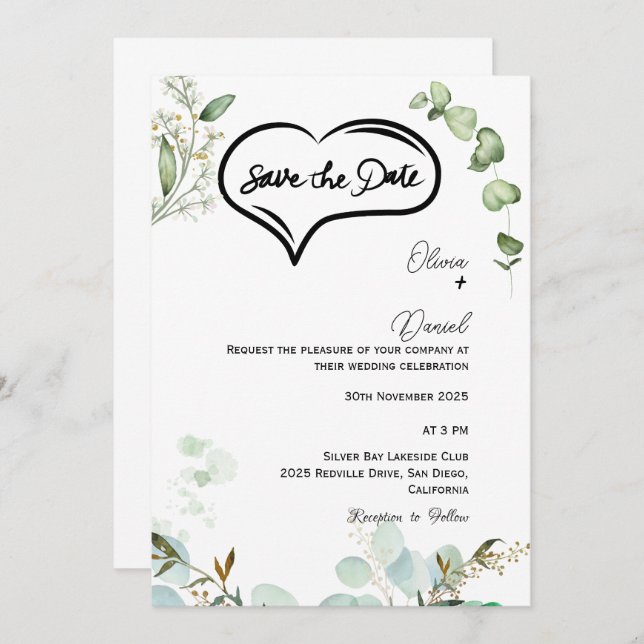Greenery Rustic Save The Date Invitation (Front/Back)