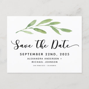 Greenery Rustic Simple Elegant Watercolor Wedding Announcement Postcard