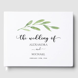 Greenery Rustic Simple Elegant Watercolor Wedding Guest Book