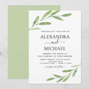 Greenery Rustic Simple Elegant Watercolor Wedding Invitation