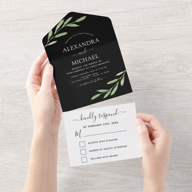Greenery Rustic Simple Elegant Wedding RSVP All In One Invitation (Tearaway)