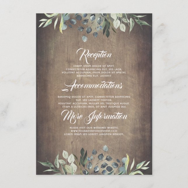 Greenery Rustic Wedding Information Guest Enclosure Card (Front)