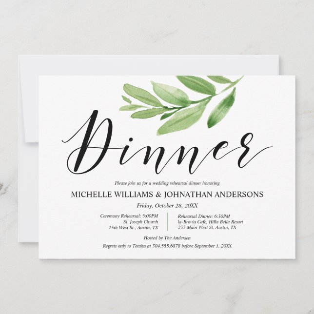 Greenery Rustic Wedding Rehearsal and Dinner Invitation (Front)