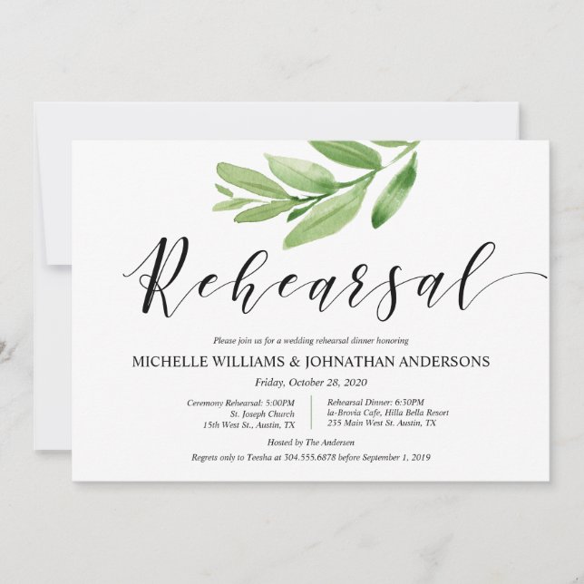 Greenery Rustic Wedding Rehearsal and Dinner Invitation (Front)