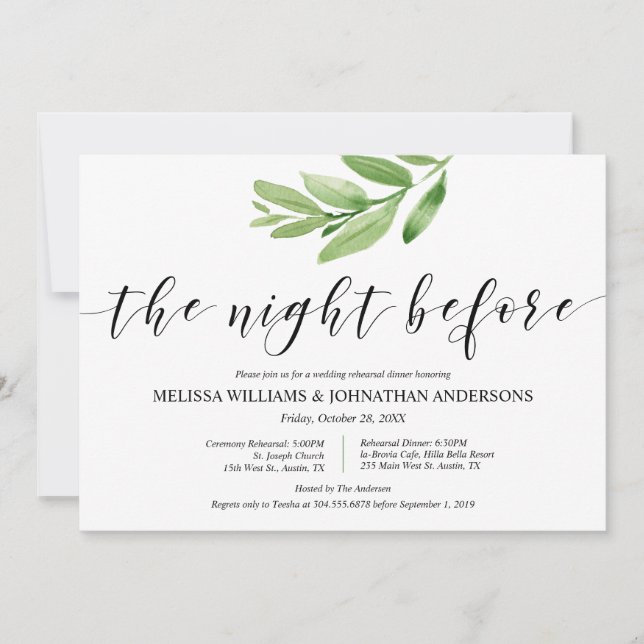 Greenery Rustic Wedding Rehearsal and Dinner Invitation (Front)