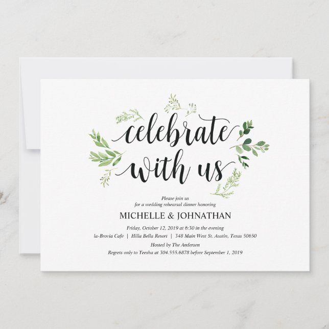 Greenery rustic Wedding Rehearsal Dinner Invites (Front)