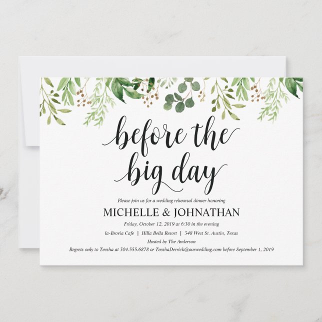 Greenery Rustic Wedding Rehearsal Dinner Invites (Front)