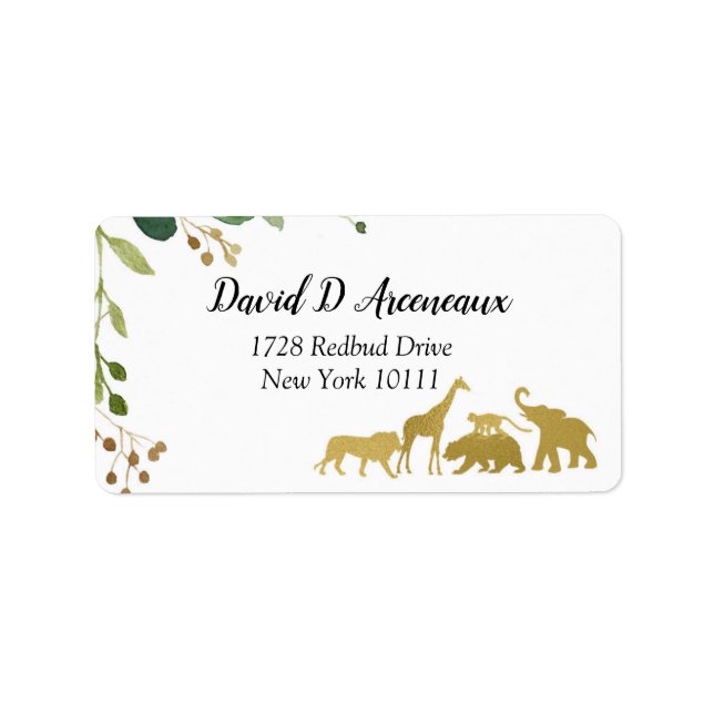 Greenery Safari Animal Address Label (Front)