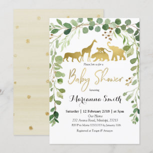 Greenery Safari Animal Baby Shower Invitation