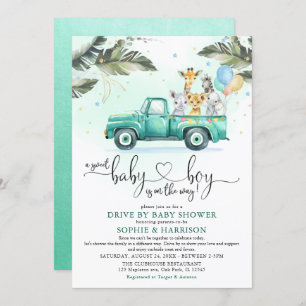 Greenery Safari Animals Drive Through Baby Shower Invitation