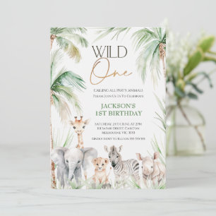 Greenery Safari Animals Wild One 1st Birthday Invitation