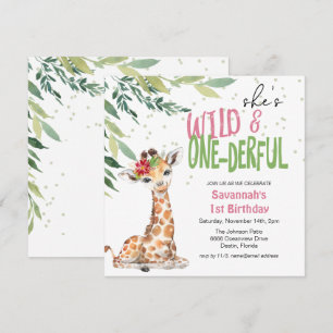 Greenery Safari Giraffe Wild One 1st Birthday Invitation