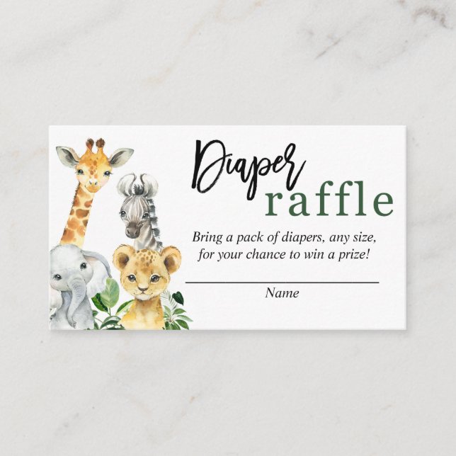  Greenery Safari Jungle Animals Diaper Raffle Card (Front)