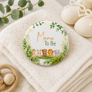 Greenery Safari Jungle Wild Animals Baby Shower 3 Inch Round Button